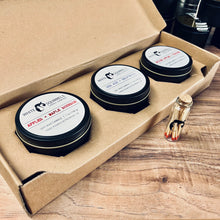 Load image into Gallery viewer, SUBSCRIPTION BOX - 3 x 7 oz matte black metal tin + matches
